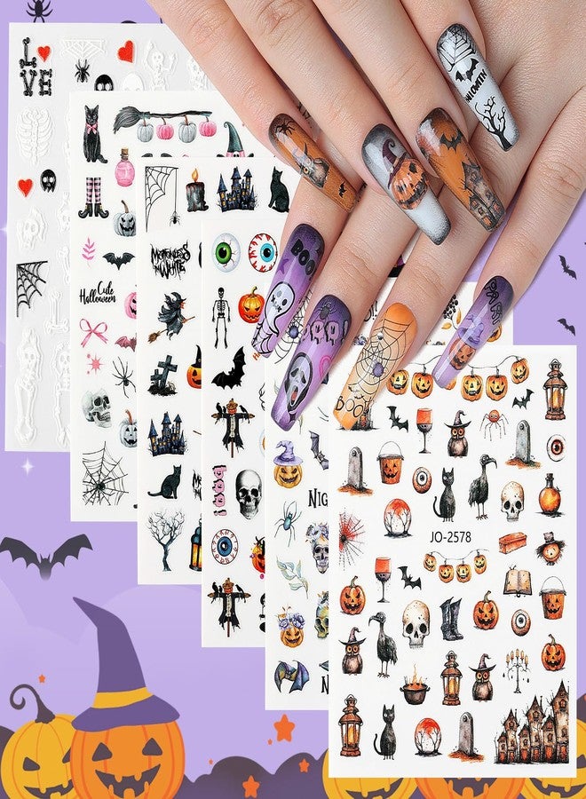 AIMEILI Halloween Nail Stickers - 3D Designs: Ghost, Skull, Spider, Pumpkin - DIY Holiday Nail Art, 30 Sheets - Image 2