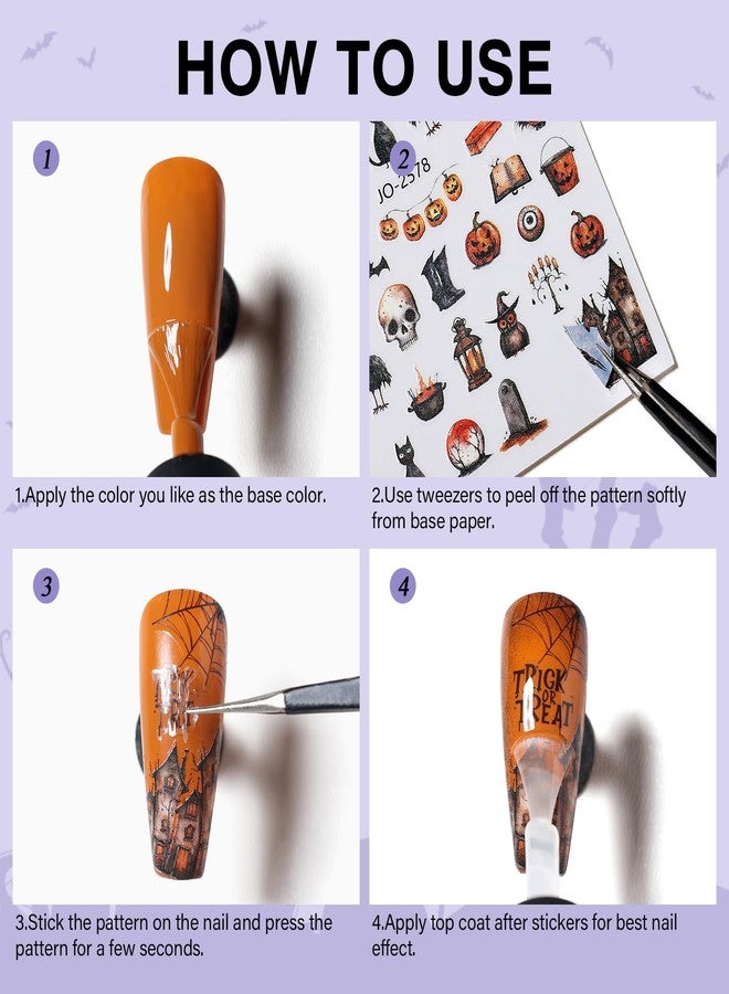 AIMEILI Halloween Nail Stickers - 3D Designs: Ghost, Skull, Spider, Pumpkin - DIY Holiday Nail Art, 30 Sheets - Image 5