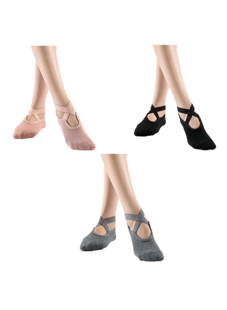 3 Pairs Yoga Socks for Women Yoga Ballet Dance Non-slip Socks with Grip Straps - Image 1