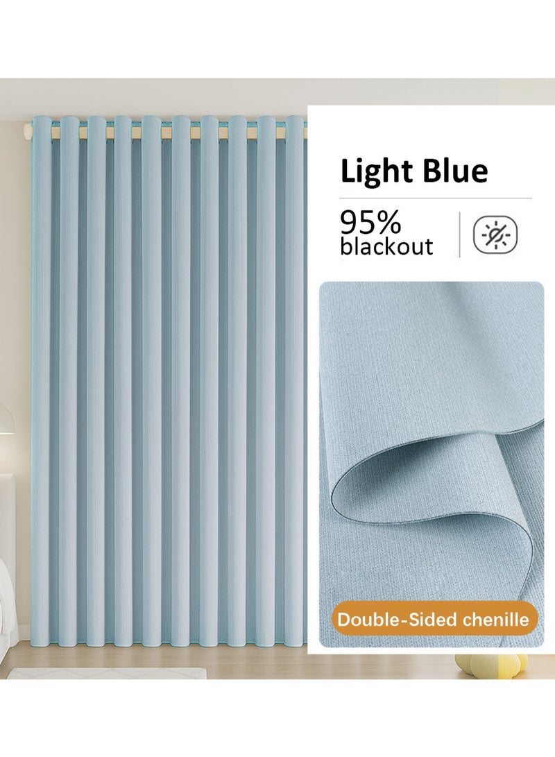 Double-Sided Chenille Blackout Curtain – Grommet Top, 95% Light Blocking, Single Panel, Fits Windows 125–165 cm Wide (Light Blue W250 × H310 cm) - Image 2
