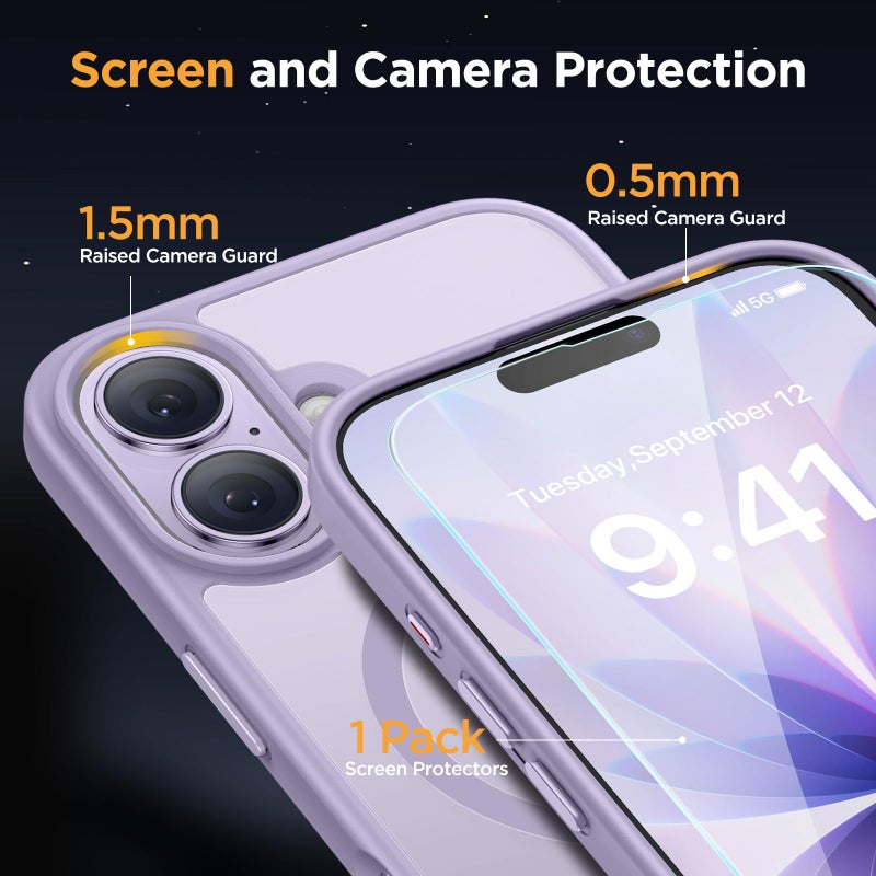 Miracase Magnetic for iPhone 17 Case (Compatible with MagSafe) with Screen Protector Military-Grade Protection, Anti-Fingerprint Translucent Matte Phone Cover for iPhone 17 6.3 inch, Light Purple - Image 5