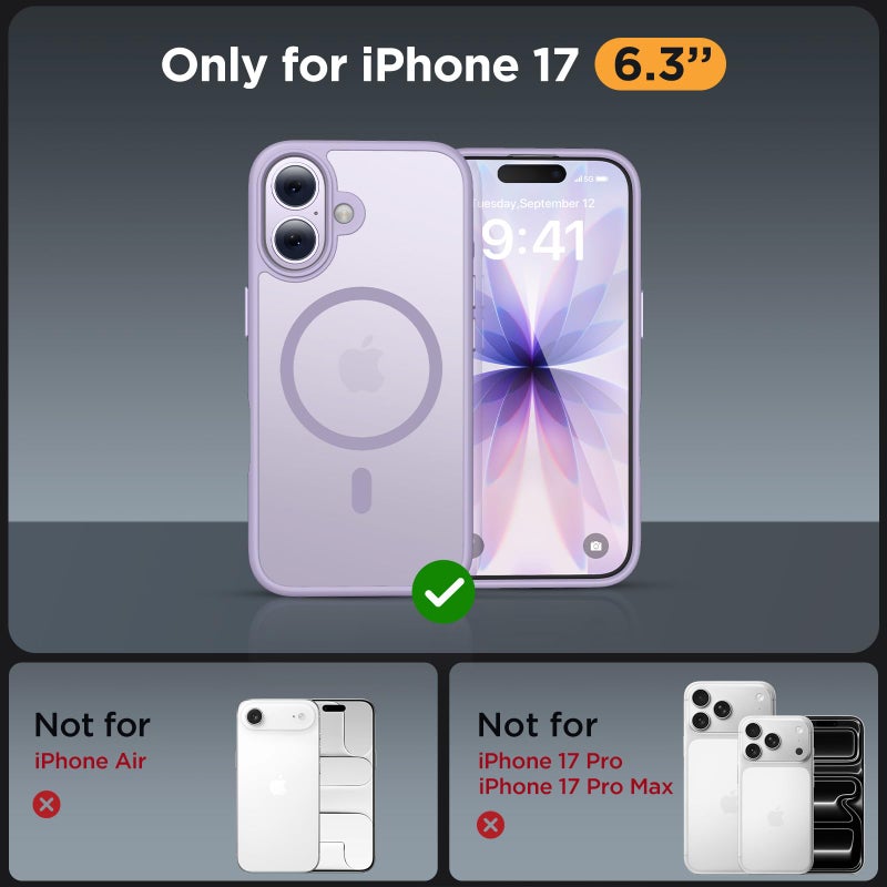 Miracase Magnetic for iPhone 17 Case (Compatible with MagSafe) with Screen Protector Military-Grade Protection, Anti-Fingerprint Translucent Matte Phone Cover for iPhone 17 6.3 inch, Light Purple - Image 2