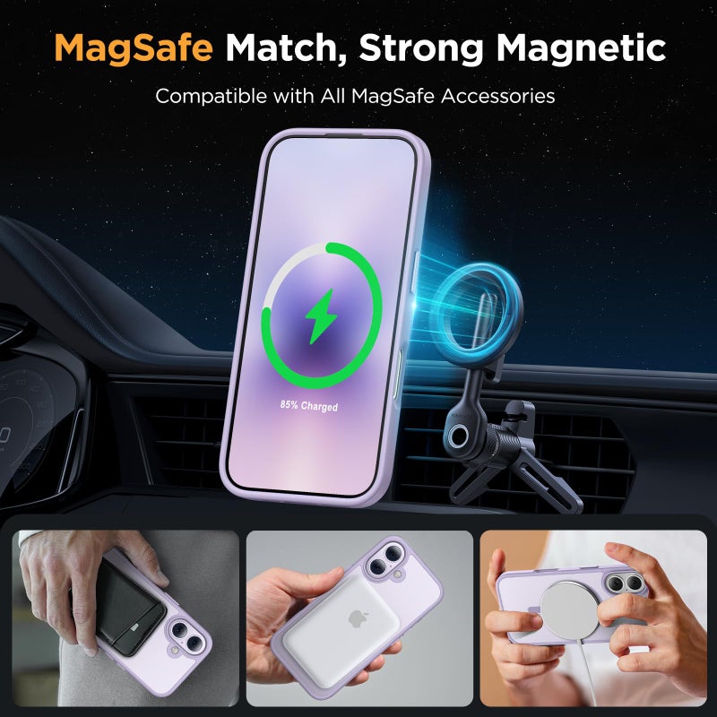 Miracase Magnetic for iPhone 17 Case (Compatible with MagSafe) with Screen Protector Military-Grade Protection, Anti-Fingerprint Translucent Matte Phone Cover for iPhone 17 6.3 inch, Light Purple - Image 3