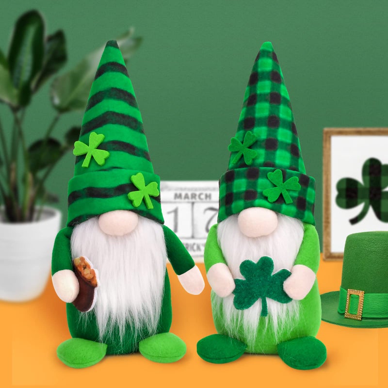 TGOOD St Patricks Day Gnomes Decorations, 2 Pack Gnomes Plush Lucky Green Shamrock Home Table Decor Ornaments for Irish Saint Patrick's Day - Image 1