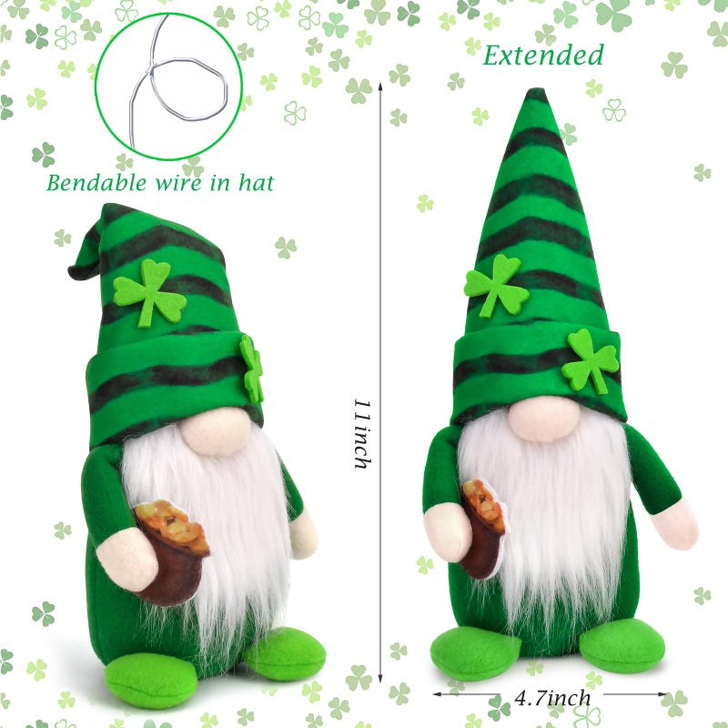 TGOOD St Patricks Day Gnomes Decorations, 2 Pack Gnomes Plush Lucky Green Shamrock Home Table Decor Ornaments for Irish Saint Patrick's Day - Image 2