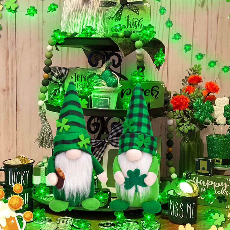 TGOOD St Patricks Day Gnomes Decorations, 2 Pack Gnomes Plush Lucky Green Shamrock Home Table Decor Ornaments for Irish Saint Patrick's Day - Image 5