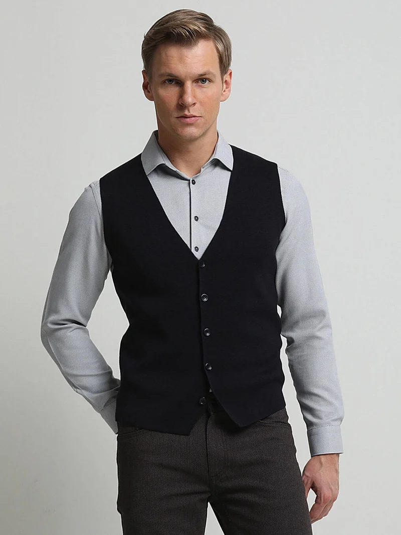 Kip Navy Blue Knit Vest