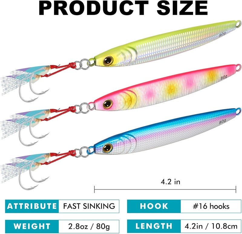 TRUSCEND Valuable Fishing Jigs of Captain's Favorite, Shiny Saltwater Spoons Perfect for Jigging, Slow Pitch Jig Catch More Fish, Durable and Well-Made Bass Salmon Tuna Fishing Lures with Sharp Hook - Image 2