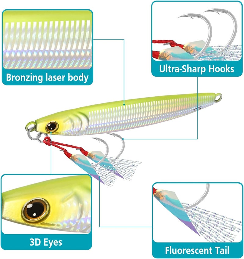 TRUSCEND Valuable Fishing Jigs of Captain's Favorite, Shiny Saltwater Spoons Perfect for Jigging, Slow Pitch Jig Catch More Fish, Durable and Well-Made Bass Salmon Tuna Fishing Lures with Sharp Hook - Image 3