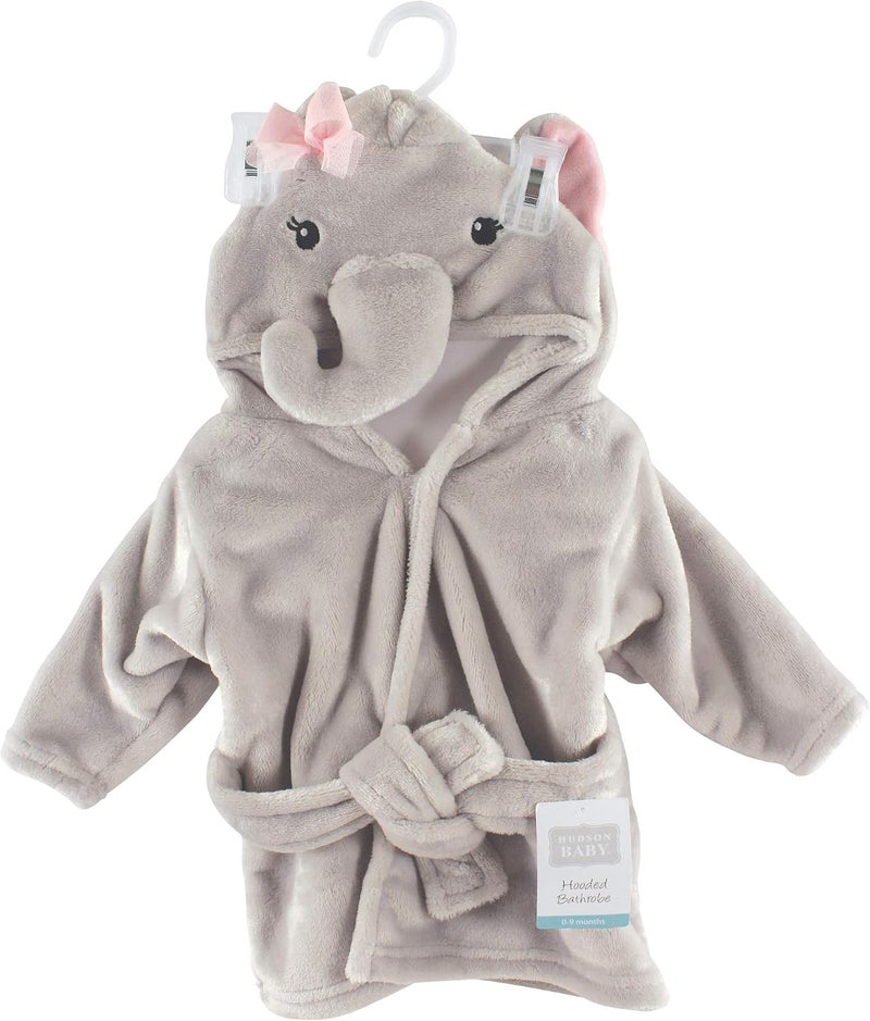 هادسون بيبي Hudson Baby Unisex Baby Plush Animal Face Robe, Pretty Elephant, One Size, 0-9 Months - Image 2