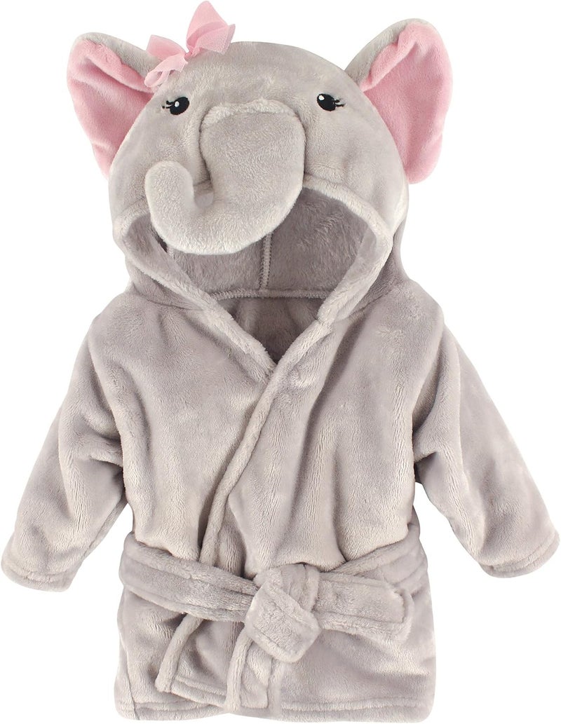 هادسون بيبي Hudson Baby Unisex Baby Plush Animal Face Robe, Pretty Elephant, One Size, 0-9 Months - Image 1