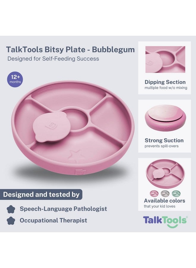 TalkTools Bitsy Silicone Suction Plates for Toddlers - Divided Baby Plate for Kids 6+ Months | BLW Feeding Essentials | Microwave Safe, BPA-Free | Weaning Supplies Must Haves - Pink (Made in USA) - Image 3