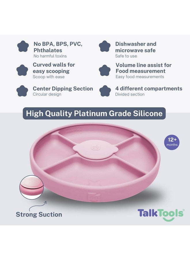 TalkTools Bitsy Silicone Suction Plates for Toddlers - Divided Baby Plate for Kids 6+ Months | BLW Feeding Essentials | Microwave Safe, BPA-Free | Weaning Supplies Must Haves - Pink (Made in USA) - Image 2