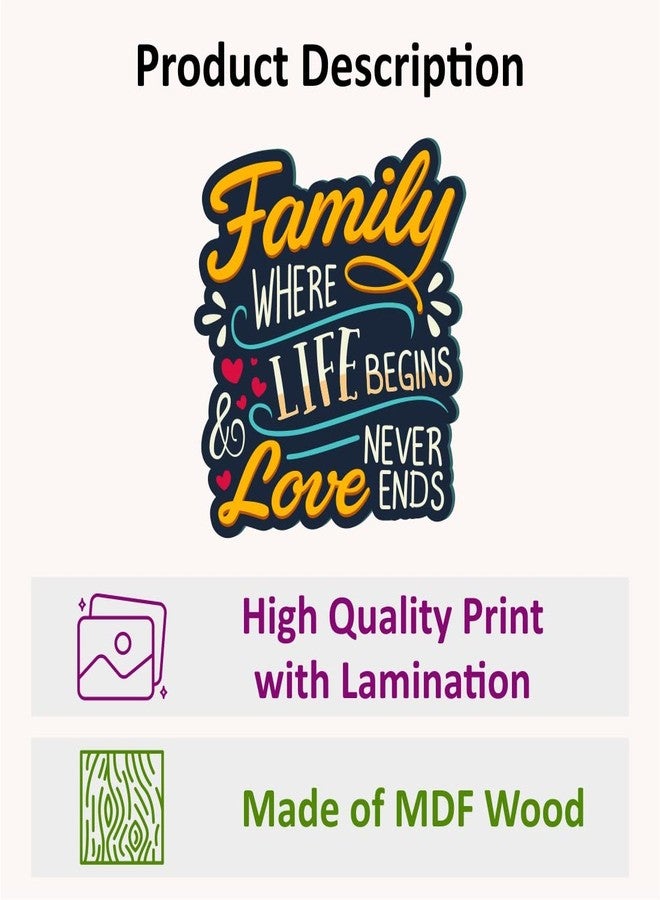 Goofy Shop Motivational Quote - Family Where Life Begins & Love Never Ends Wooden Wall Decor Printed and Lamination Home Decorative Item for Home and Office Decor 18Inch(45CM) - Image 3