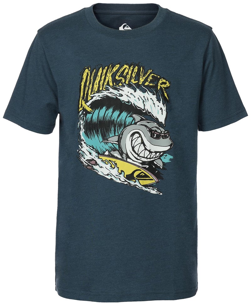 Quiksilver Boys' Short Sleeve Screen Print Graphic T-Shirt, Soft & Comfortable, Regular Fit, Orion Heather Shark, 10-12 - Image 1