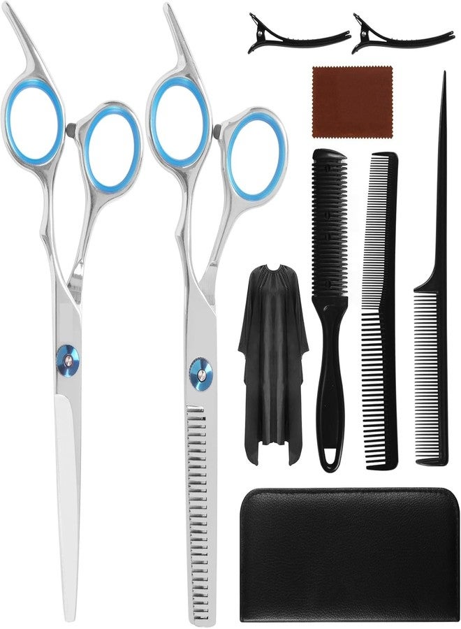 S SMITEX Smitex 10 PCS Hair Cutting Scissors Set, Professional Haircut Scissors Kit with Cutting Scissors, Thinning Shears, Comb, Cape, Clips, Black Hairdressing Texturizing Shears Set for Barber, Salon, Home - Image 1