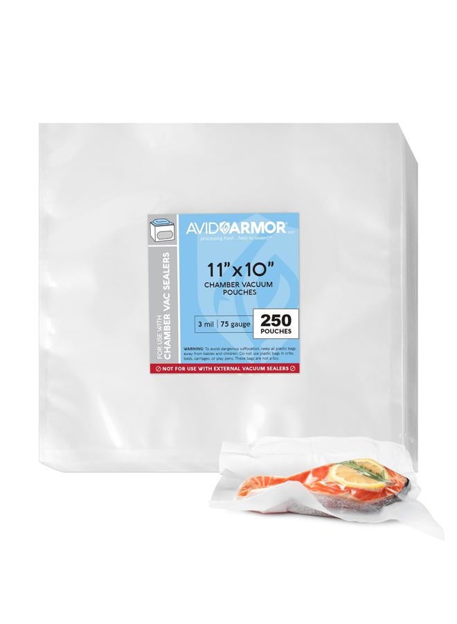 Avid Armor Chamber Machine Vacuum Pouches 11" x 10" Size 3MIL Pre-Cut Heavy Duty Bags 250 Pack BPA Free Sous Vide Safe - NOT COMPATIBLE WITH FOODSAVER TYPE VACUUM SEALERS - Commercial Use Grade - Image 1