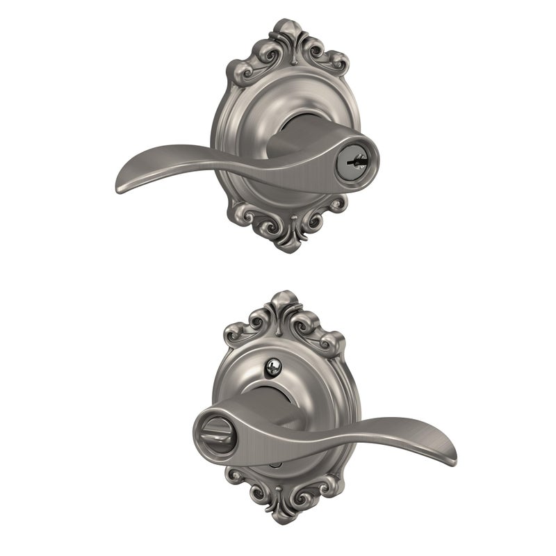 SCHLAGE Accent Lever with Brookshire Trim Keyed Entry Lock in Satin Nickel F51A ACC 619 BRK - Image 2