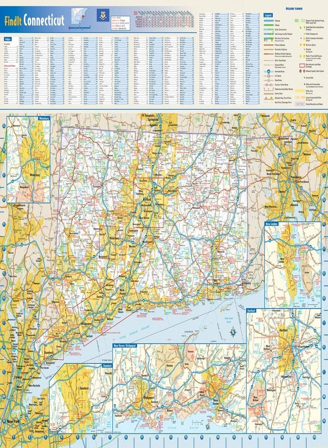 Globe Turner Connecticut State Wall Map - 20.75" x 18.5" Paper - Image 1