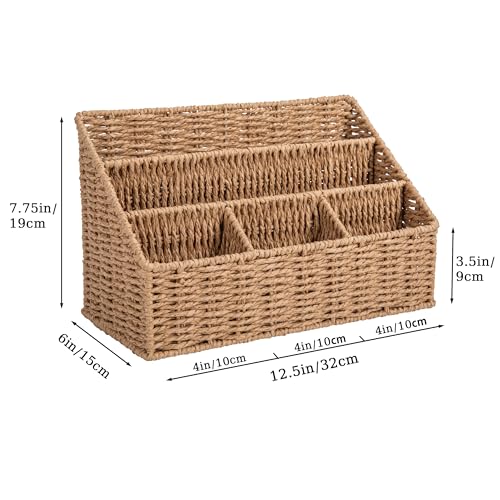 DINGTAI Rattan Desk Organizer, Tabletop Mail Holder, 5 Slot Mail Organizer Countertop Basket, Rattan Office Supplies, Boho Office Desk Accessories, Wicker Desk Organizer, Magazine Holder（Wicker） - Image 3