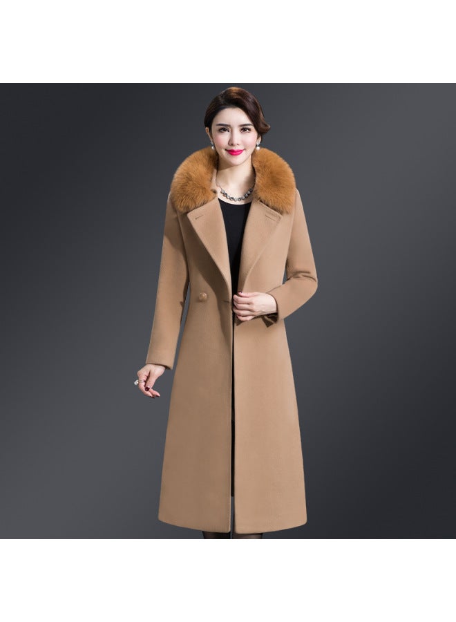 Double-sided Cashmere Coat Mid-length Slim-fit Women's Lapel Wool Coat Korean-style Fox Wool Collar Double-sided Cashmere Coat