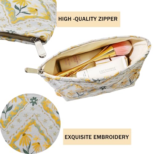 getgto 2 Pcs Makeup Bags, Large Cosmetic Bag Travel Toiletry Bag Organizer for Women, Embroidery Craft, Floral Makeup Bag Small Cosmetic Pouch Purse with Zipper Gifts for Girls Teen - Image 3