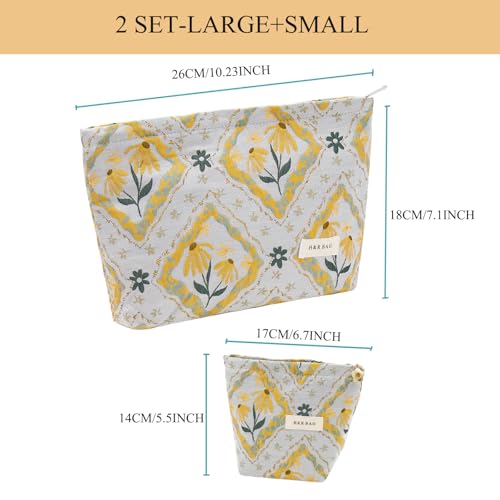 getgto 2 Pcs Makeup Bags, Large Cosmetic Bag Travel Toiletry Bag Organizer for Women, Embroidery Craft, Floral Makeup Bag Small Cosmetic Pouch Purse with Zipper Gifts for Girls Teen - Image 4