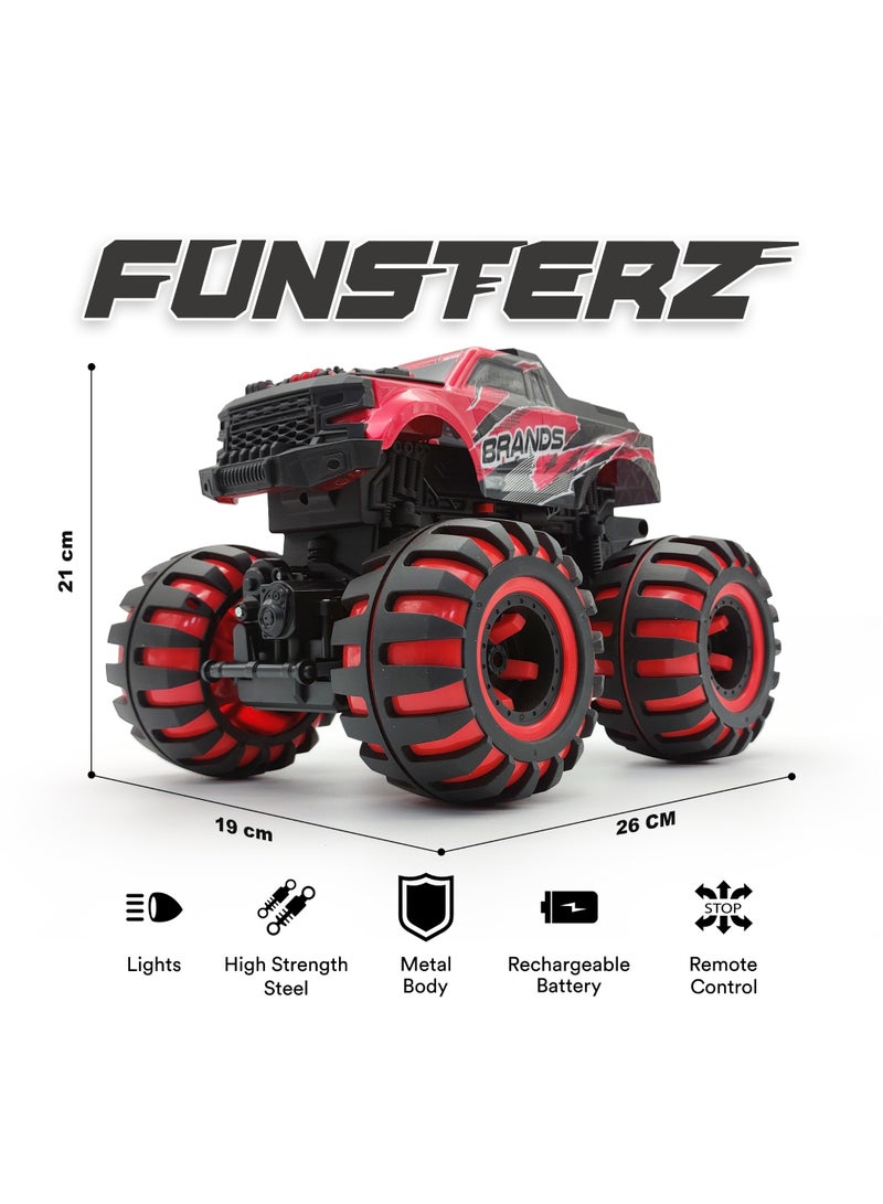 فونسترز سيارة فانسترز نيون ريموت كنترول | سيارة حمراء بمقياس 1:12، مزودة بإضاءة LED وبطارية قابلة لإعادة الشحن | سيارة ريموت كنترول بتردد 2.4 جيجاهرتز | هيكل معدني، إطار فولاذي عالي القوة، سيارة حركات بهلوانية للأطفال من سن 6 سنوات فما فوق | سيارة ريموت كنترول متينة - مصممة للسباق، مصممة للحركة والإثارة - Image 2