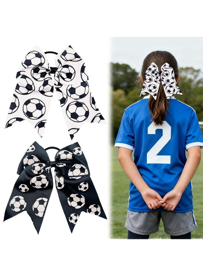 2PCS Soccer Cheer Bows Hair Ties Football Pattern Elastic Ponytail Holders Ribbon Hair Accessories for Girls Cheerleaders - Image 1