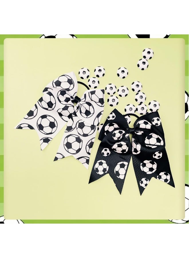 2PCS Soccer Cheer Bows Hair Ties Football Pattern Elastic Ponytail Holders Ribbon Hair Accessories for Girls Cheerleaders - Image 5