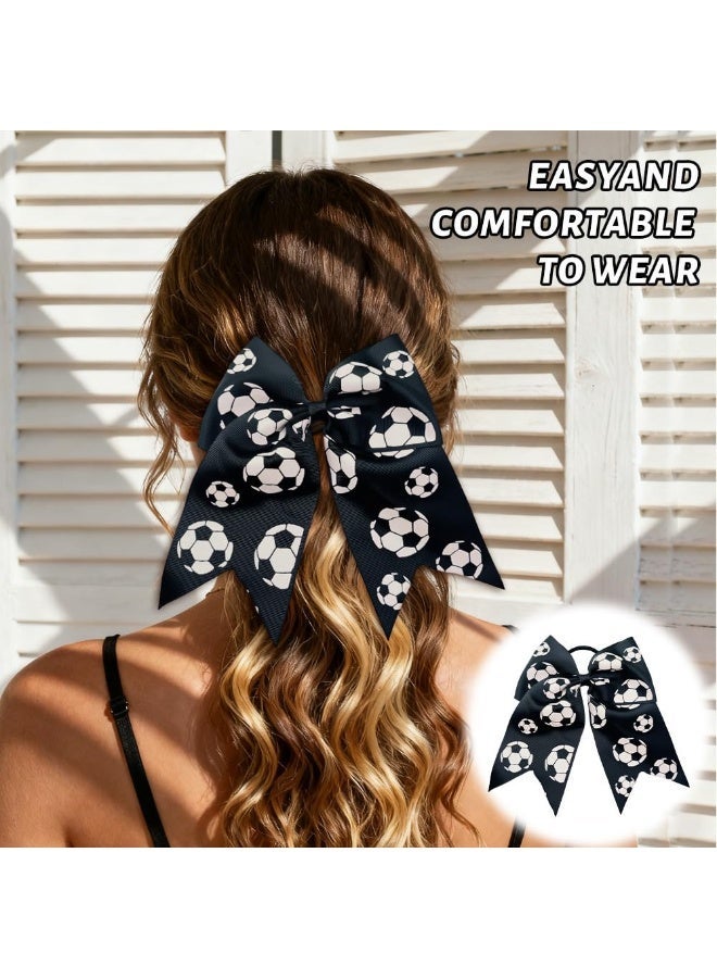 2PCS Soccer Cheer Bows Hair Ties Football Pattern Elastic Ponytail Holders Ribbon Hair Accessories for Girls Cheerleaders - Image 3