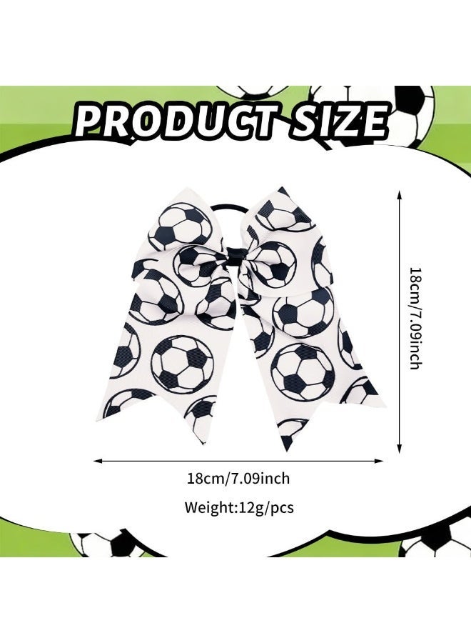 2PCS Soccer Cheer Bows Hair Ties Football Pattern Elastic Ponytail Holders Ribbon Hair Accessories for Girls Cheerleaders - Image 2