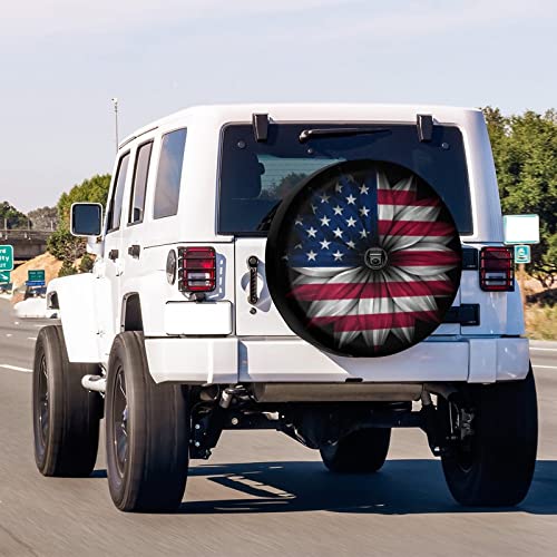 Foruidea USA Flag on Abstract Flower Spare Tire Cover with Backup Camera Hole Wheel Tire Cover Fit Trailer RV SUV and Many Vehicle 17inch - Image 3