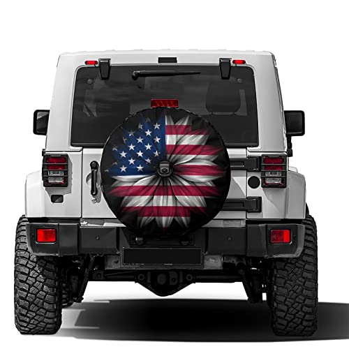 Foruidea USA Flag on Abstract Flower Spare Tire Cover with Backup Camera Hole Wheel Tire Cover Fit Trailer RV SUV and Many Vehicle 17inch - Image 1