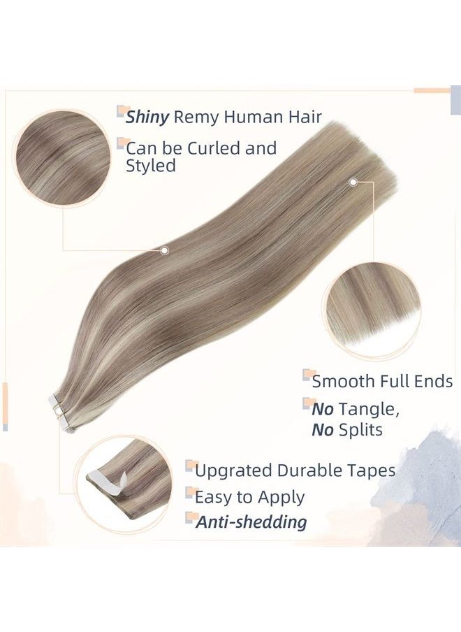 RUNATURE Tape in Hair Extensions Human Hair Gray Blonde with Platinum Blonde Hair Extensions Tape in Human Hair Double Sided PU Tape in Extensions Real Human Hair Short 12 Inch 30g 20 Pieces  - Image 3
