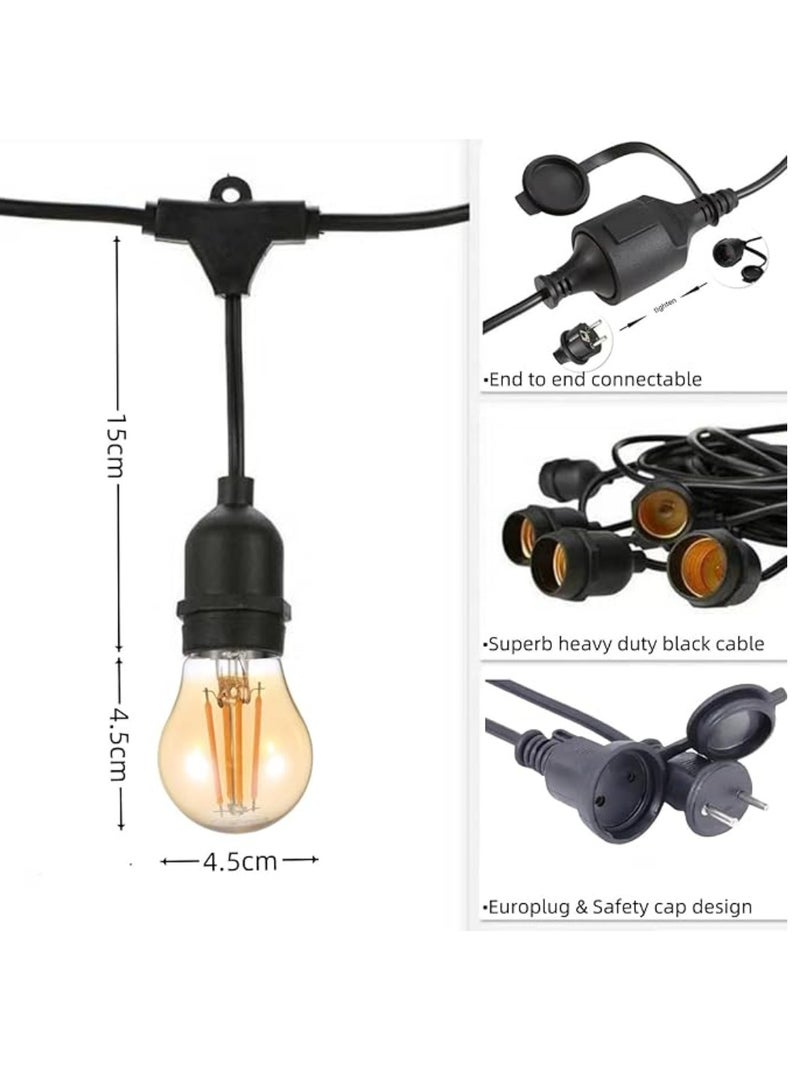 يوويل في الهواء الطلق مقاوم للماء IP65 سلسلة أضواء LED E27 حامل سلك حامل لمبة 10 متر مع 20 لمبة LED 4W G45 العنبر مع قابس الاتحاد الأوروبي حامل المصباح الشمسي لأضواء رمضان الديكور والديكور الخارجي ضوء سلسلة سلكية معلقة ضوء رمضان للحديقة التجارية وساحة الشرفة - Image 2