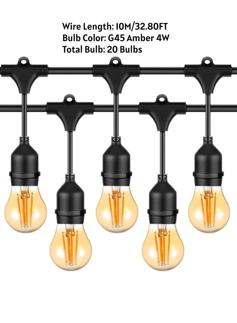 يوويل في الهواء الطلق مقاوم للماء IP65 سلسلة أضواء LED E27 حامل سلك حامل لمبة 10 متر مع 20 لمبة LED 4W G45 العنبر مع قابس الاتحاد الأوروبي حامل المصباح الشمسي لأضواء رمضان الديكور والديكور الخارجي ضوء سلسلة سلكية معلقة ضوء رمضان للحديقة التجارية وساحة الشرفة - Image 3