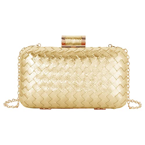 Reberomantic Women Lattice Pattern Metal Handbag Chain Geometric Evening Clutch Purse (V-woven gold) - Image 1