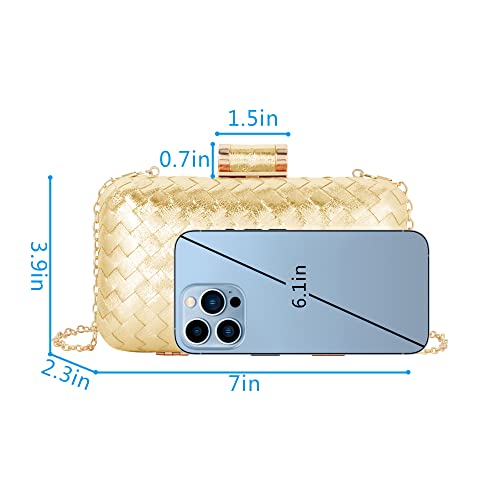 Reberomantic Women Lattice Pattern Metal Handbag Chain Geometric Evening Clutch Purse (V-woven gold) - Image 3