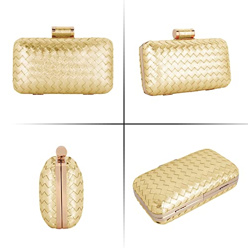 Reberomantic Women Lattice Pattern Metal Handbag Chain Geometric Evening Clutch Purse (V-woven gold) - Image 2
