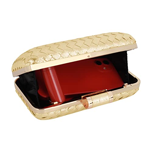 Reberomantic Women Lattice Pattern Metal Handbag Chain Geometric Evening Clutch Purse (V-woven gold) - Image 5