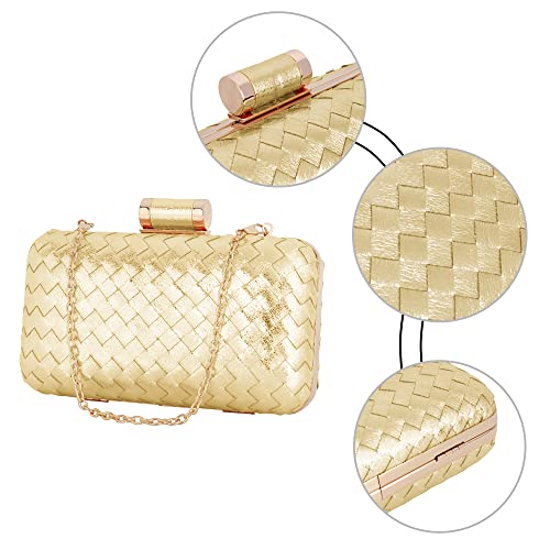 Reberomantic Women Lattice Pattern Metal Handbag Chain Geometric Evening Clutch Purse (V-woven gold) - Image 4