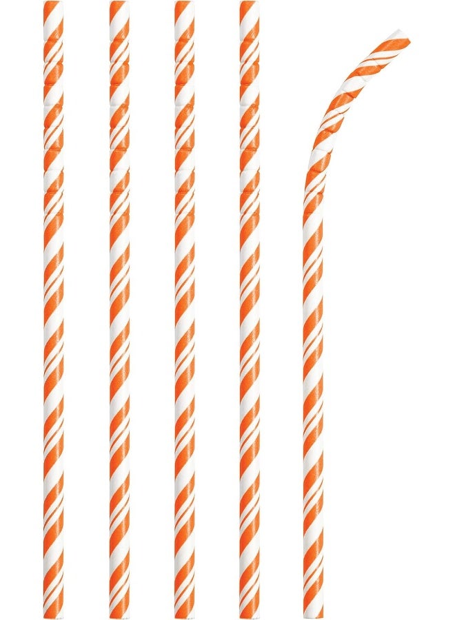 Creative Converting 051166 Striped Paper Straws, Orange/White - Image 1