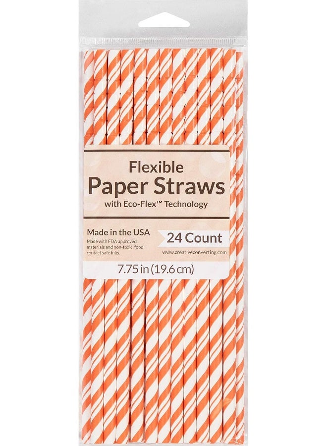 Creative Converting 051166 Striped Paper Straws, Orange/White - Image 2