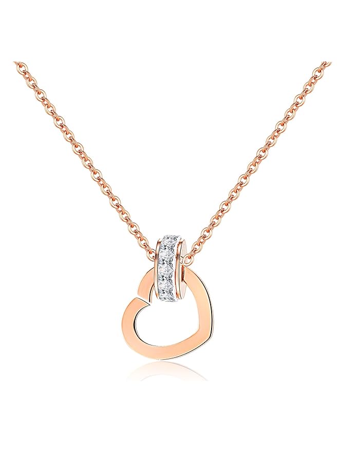 تشيميز أصفر قلادة على شكل قلب على الطراز الغربي من الفولاذ المقاوم للصدأ باللون الذهبي الوردي لا تتلاشى أبدًا للنساء والفتيات - Image 1