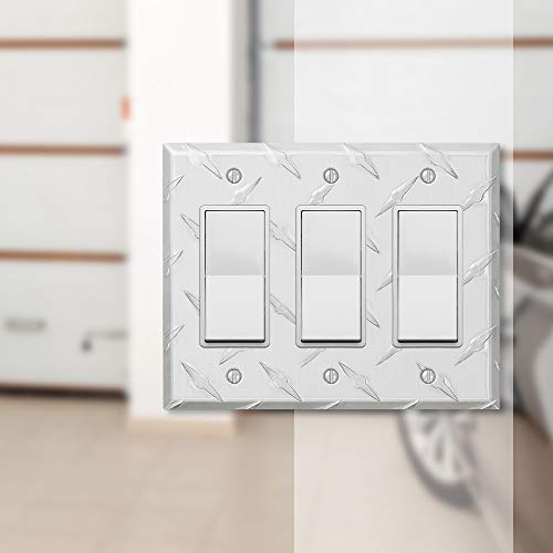 Amerelle Diamond Plate Triple Rocker Stamped Aluminum Wallplate, 3 Rocker - Image 3