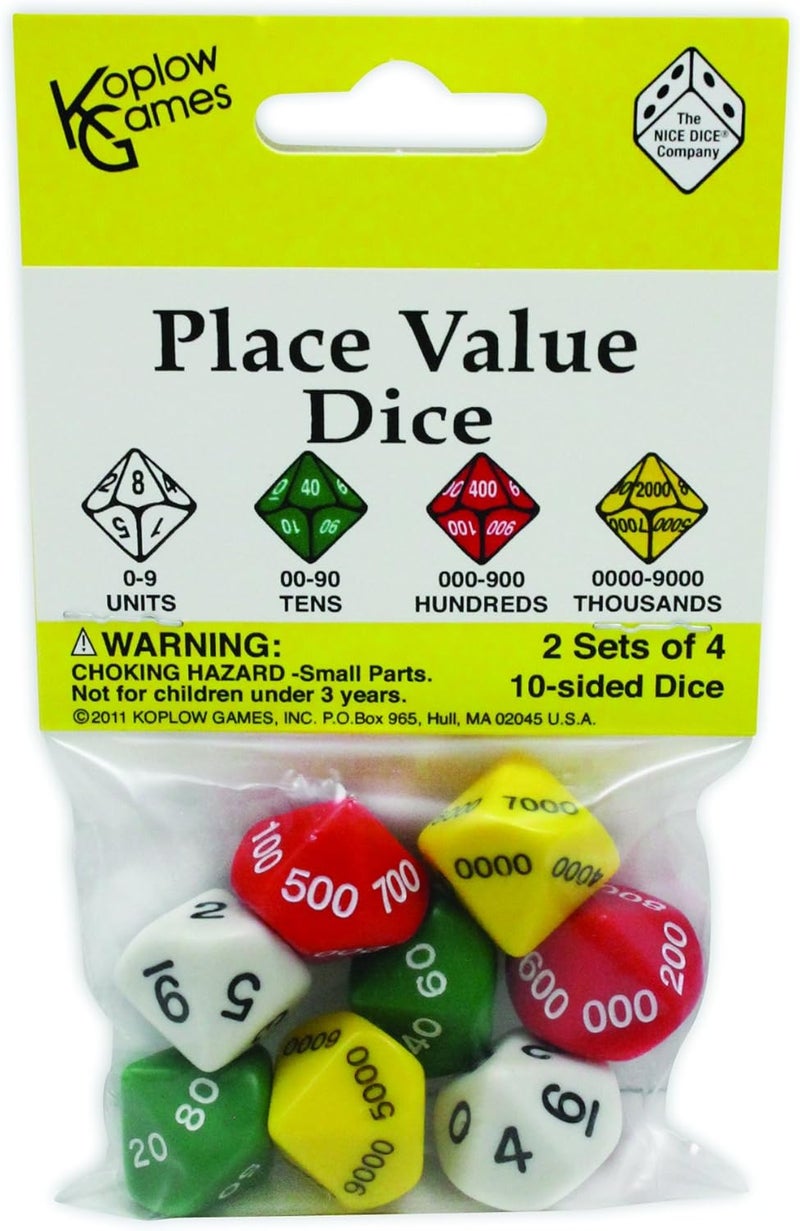 Koplow Games Place Value Dice - 10-Sided Educational Dice for Classroom Activities