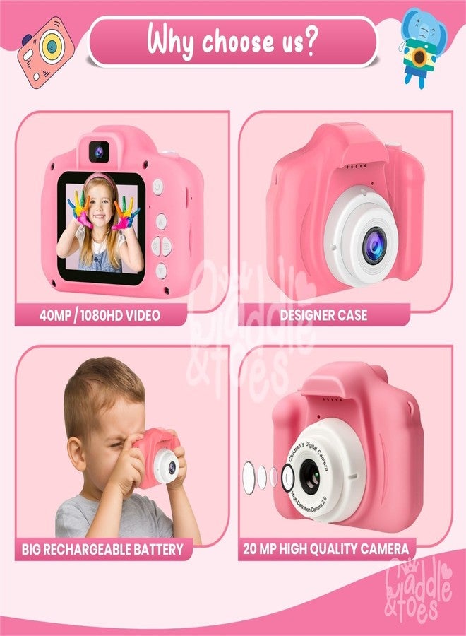CADDLE & TOES Kids Digital Camera for Photos & Videos | Mini Camera Toy with 2-Inch Screen & USB Rechargeable | Fun & Educational Gift for Boys & Girls Age 3-10 | Easy to Use for Kids (Pink) - Image 3