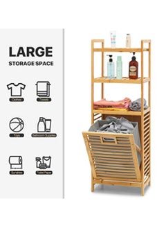 XiuWoo Tilt-Out Hamper for Laundry 3-Tier Bamboo Pull-Out Laundry Hamper Floor Stand Bathroom Storage Shelf Cabinet, Clothes Organizer Laundry Basket Shelf for Dirty Clothes, Natural  - Image 3