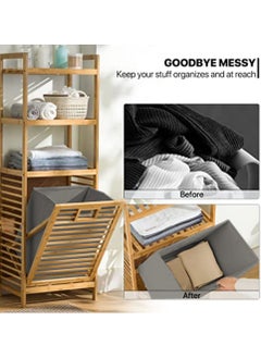XiuWoo Tilt-Out Hamper for Laundry 3-Tier Bamboo Pull-Out Laundry Hamper Floor Stand Bathroom Storage Shelf Cabinet, Clothes Organizer Laundry Basket Shelf for Dirty Clothes, Natural  - Image 5